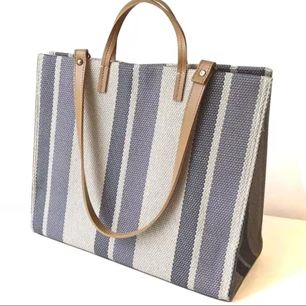 Striped Canvas Tote Bag Large Shoulder Bag Everyday Carryall